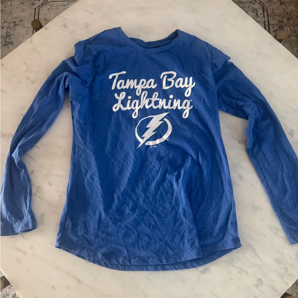 NHL Tampa Bay Lightning Blue Long Sleeve Tee with White Logo